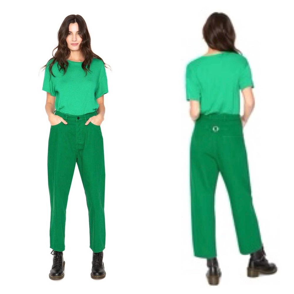 Free People Green High-Waist Wide Leg Jeans